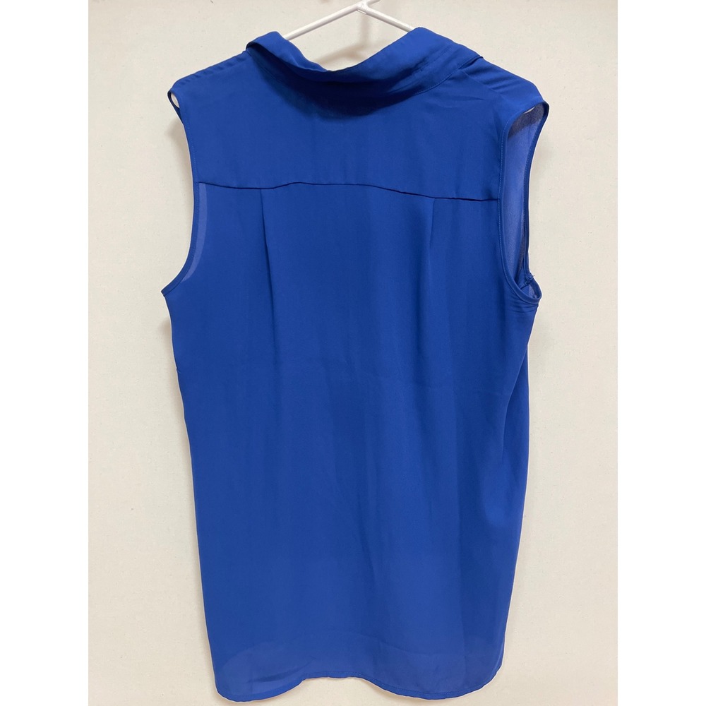 Adrianna Papell Royal Blue Sleeveless Hidden Button Down Blouse Large